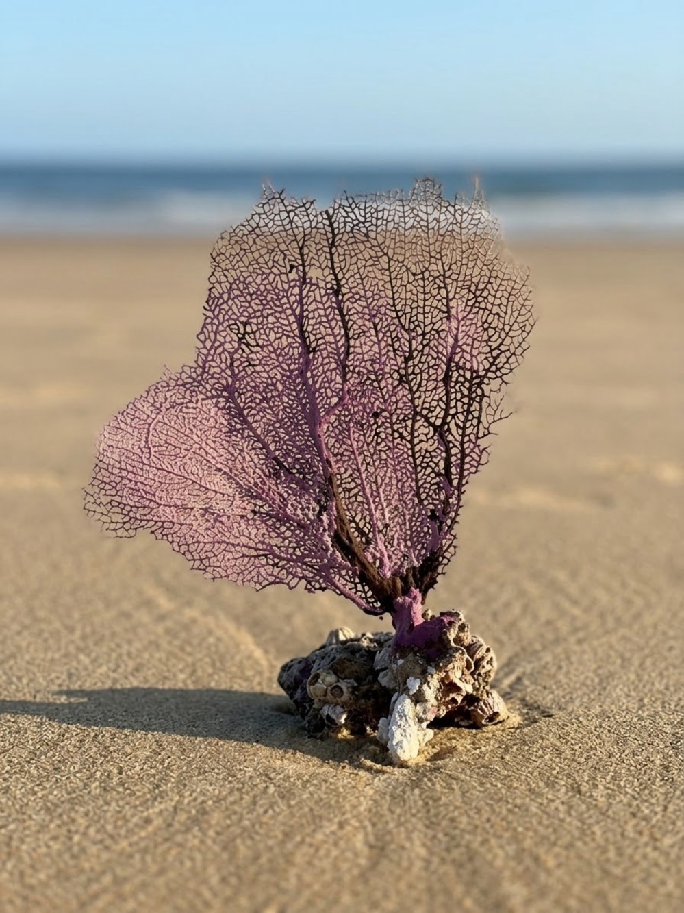 Artisan Purple Sea Fan Coral on Barnacle Base – Tulum, Mexico Beach Decor